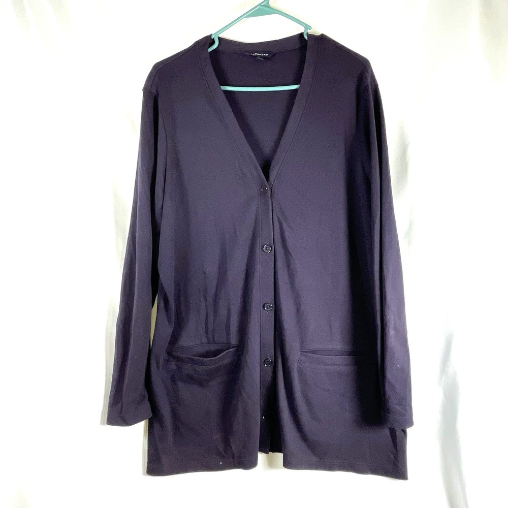 Lands End Sweater Womens 16W-18W Blue Drifter Cardigan V-Neck Button Front Tunic